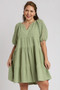 Umgee Full Size Linen Tiered A-Line Split Neck Dress Plus Size