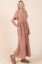 Mittoshop Mineral Wash Short Sleeve Flowy Wide Leg Jumpsuit