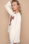 POL Embroidered Round Neck Long Sleeve Knit Top