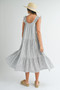 MABLE Floral Ruffle Shoulder Tiered Midi Dress