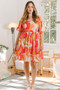 ODDI Full Size Printed Tied Back Short Sleeve Mini Dress