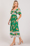 SAGE + FIG Printed Smocked Short Sleeve Midi Dress