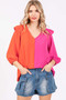 GeeGee Full Size Ruffle Trim Contrast Blouse