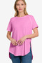 Zenana Slit Round Neck Short Sleeve Waffle Top