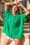 BiBi Texture Button Up Ruffled Short Sleeve Shirt