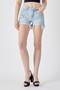 RISEN Frayed Hem Denim Shorts with Fringe Detail Pockets