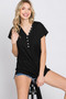 Heimish Full Size Front Button V-Neck Short Sleeve T-Shirt