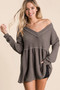 BiBi Waffle Knit V-Neck Babydoll Blouse