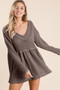 BiBi Waffle Knit V-Neck Babydoll Blouse