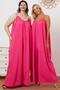 Double Take Full Size Ruffle Trim Tie Back Cami Jumpsuit with Pockets