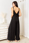 Double Take Full Size Soft Rayon Spaghetti Strap Tied Wide Leg Jumpsuit