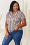 Shiny Multicolored Stripe Notched Neck Top