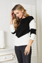 Woven Right Two-Tone Openwork Rib-Knit Sweater