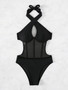 Sexy One-Piece Mesh Stitching Swimsuit Halter Solid Swimwear