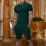 Summer Men'S Solid Color Short-Sleeved T-Shirt Shorts Sports Two Piece Suit