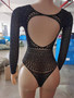 Nightclub Beaded Long Sleeve Low Back Jacquard Bodycon Dress Sexy Lingerie