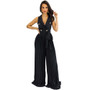 Women Spring V-neck Sleeveless Backless Pleated Wide Leg Jumpsuit