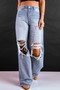 Women Loose Retro High Ripped Wide Leg Denim Pants