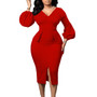 African Women v-neck puff sleeve slit dress