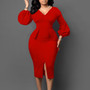 African Women v-neck puff sleeve slit dress