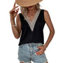 Women Summer Solid chiffon loose v-neck lace sleeveless Top