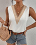 Women Summer Solid chiffon loose v-neck lace sleeveless Top