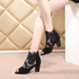 Summer Mesh High Heels Thick Heel Lace Back Zipper Women'S Sandals Plus Size Peep-Toe Sandals Women Shoes