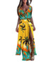 Women Summer Sleeveless V-Neck Printed Slit Dress