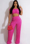 Women Spring Casual Off Shoulder Crop Top And Wide Leg Pants Two-Piece Set