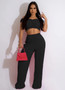 Women Spring Casual Off Shoulder Crop Top And Wide Leg Pants Two-Piece Set