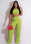 Women Spring Casual Off Shoulder Crop Top And Wide Leg Pants Two-Piece Set