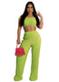 Women Spring Casual Off Shoulder Crop Top And Wide Leg Pants Two-Piece Set