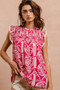 BiBi Printed Ruffle Sleeve Top