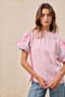 BiBi Embroidery Bubble Sleeve Top With Bottom Scallop Detail