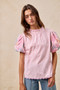 BiBi Embroidery Bubble Sleeve Top With Bottom Scallop Detail