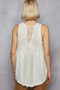POL Lace Trim Round Neck Tank with Pintuck Detail
