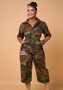 Women Camouflage Print Pocket Turndown Collar Jumpsuit