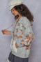 POL Zip Up Floral and Lace Patch Washed Denim Jacket