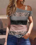 Women summer simple short-sleeved metal button printed T-shirt