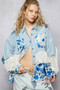 POL Floral Patchwork Denim Shirt with Lace Trim Details