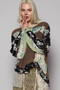 POL Button Detail Floral Patchwork Crochet Sleeve Blouse