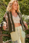 POL Cable-Knit Plaid V-Neck Button Up Cardigan
