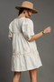 Umgee Full Size Embroidered Puff Sleeve Babydoll Dress Plus Size