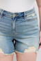 Judy Blue Plus Size High Rise Washed Fly Stitch Detail and Destroy Denim Shorts