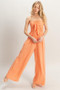 HYFVE Strapless Tie Front Smocked Jumpsuit
