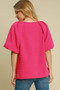 Umgee Full Size Boxy Cut Jacquard Round Neck Top with Side Slit Plus Size