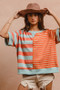 BiBi Striped Round Neck Half Sleeve French Terry Top