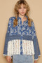 POL Lace Hem Embroidered Long Sleeve Shirt