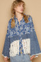 POL Lace Hem Embroidered Long Sleeve Shirt