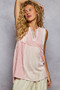 POL Lace Trim Two-Tone Tank with Pintuck Detail